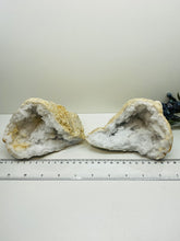 Load image into Gallery viewer, Clear Quartz crystal geode pair - home décor and table display