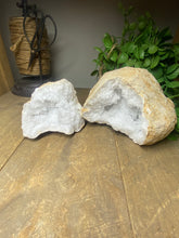 Load image into Gallery viewer, Clear Quartz crystal geode pair - home décor and table display