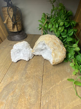 Load image into Gallery viewer, Clear Quartz crystal geode pair - home décor and table display