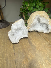 Load image into Gallery viewer, Clear Quartz crystal geode pair - home décor and table display