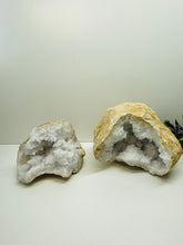 Load image into Gallery viewer, Clear Quartz crystal geode pair - home décor and table display
