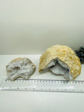 Load image into Gallery viewer, Clear Quartz crystal geode pair - home décor and table display