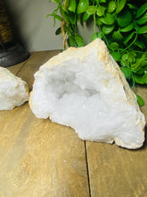 Load image into Gallery viewer, Clear Quartz crystal geode pair - home décor and table display