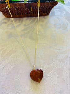 Gold stone heart shaped sterling silver pendant - necklace