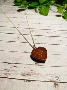 Gold stone heart shaped sterling silver pendant - necklace
