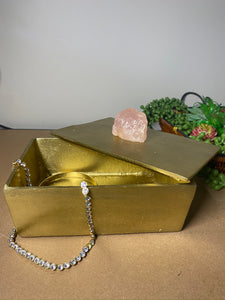 Gold trinket, jewellery or gift box with Rose Quartz handle