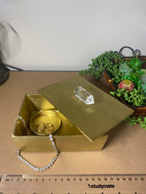 Load image into Gallery viewer, Gold trinket, jewellery or gift box with double terminated polished Quartz Crystal handle