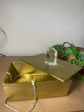 Load image into Gallery viewer, Gold trinket, jewellery or gift box with polished clear Quartz Crystal handle