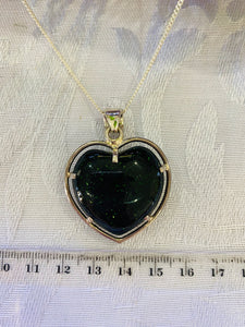 Green Goldstone heart shaped sterling silver pendant - necklace