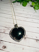 Load image into Gallery viewer, Green Goldstone heart shaped sterling silver pendant - necklace