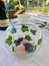 Load image into Gallery viewer, Glass bowl with Amethyst and Rose Quartz - table display, unique home decor