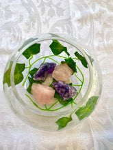 Load image into Gallery viewer, Glass bowl with Amethyst and Rose Quartz - table display, unique home decor