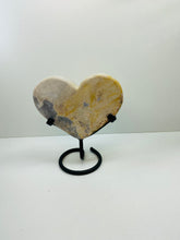 Load image into Gallery viewer, Pink Amethyst Crystal heart on black display stand