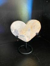 Load image into Gallery viewer, Pink Amethyst Crystal heart on black display stand