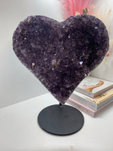 Load image into Gallery viewer, Large Amethyst love heart on black stand
