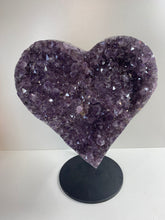 Load image into Gallery viewer, Large Amethyst love heart on black stand