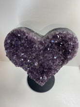 Load image into Gallery viewer, Large Amethyst love heart on black stand