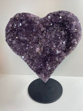 Load image into Gallery viewer, Large Amethyst love heart on black stand