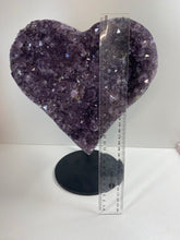 Load image into Gallery viewer, Large Amethyst love heart on black stand