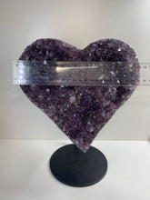 Load image into Gallery viewer, Large Amethyst love heart on black stand