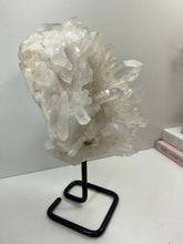 Load image into Gallery viewer, Large clear quartz on black stand