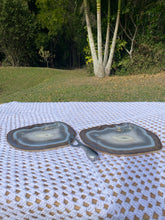 Load image into Gallery viewer, Matching pair of Large polished Natural Agate slice - cheese board or serving platter
