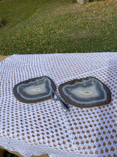 Load image into Gallery viewer, Matching pair of Large polished Natural Agate slice - cheese board or serving platter