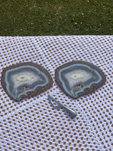 Load image into Gallery viewer, Matching pair of Large polished Natural Agate slice - cheese board or serving platter