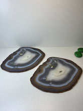 Load image into Gallery viewer, Matching pair of Large polished Natural Agate slice - cheese board or serving platter