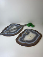 Load image into Gallery viewer, Matching pair of Large polished Natural Agate slice - cheese board or serving platter