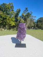 Load image into Gallery viewer, Natural Amethyst Crystal on black display stand -  home décor or unique table piece