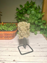 Load image into Gallery viewer, Natural Pyrite on black display stand -  home décor or unique table piece
