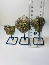 Load image into Gallery viewer, Natural Pyrite on black display stand -  home décor or unique table piece