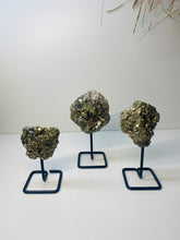 Load image into Gallery viewer, Natural Pyrite on black display stand -  home décor or unique table piece