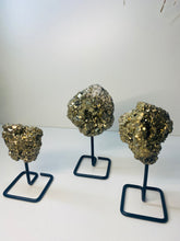 Load image into Gallery viewer, Natural Pyrite on black display stand -  home décor or unique table piece