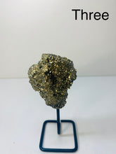 Load image into Gallery viewer, Natural Pyrite on black display stand -  home décor or unique table piece