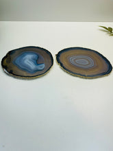Load image into Gallery viewer, Natural polished Agate Slice drink coasters with Gold Electroplating - Set of 2