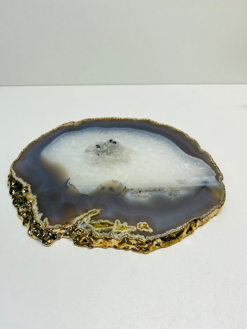 Natural polished Agate Slice drink coasters with Gold Electroplating