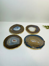 Load image into Gallery viewer, Natural polished Agate Slice drink coasters with Gold Electroplating - Set of 4
