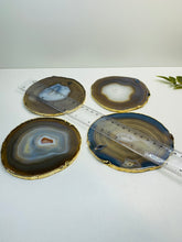 Load image into Gallery viewer, Natural polished Agate Slice drink coasters with Gold Electroplating - Set of 4
