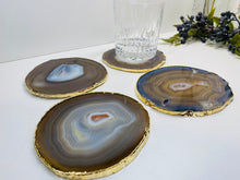 Load image into Gallery viewer, Natural polished Agate Slice drink coasters with Gold Electroplating - Set of 4