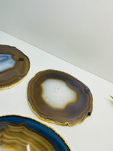 Load image into Gallery viewer, Natural polished Agate Slice drink coasters with Gold Electroplating - Set of 4