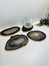 Load image into Gallery viewer, Natural polished Agate Slice drink coasters with Gold Electroplating - Set of 4