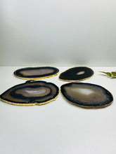 Load image into Gallery viewer, Natural polished Agate Slice drink coasters with Gold Electroplating - Set of 4