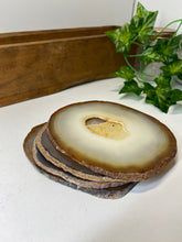 Load image into Gallery viewer, Set of 4 Natural polished Agate Slice drink coasters with Gold Electroplating around the edges 14