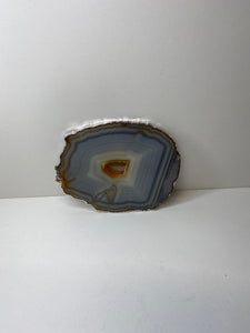 Natural polished Agate Slice drink coaster with Silver Electroplating around the edges