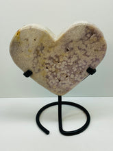 Load image into Gallery viewer, Pink Amethyst Crystal heart on black display stand