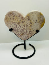 Load image into Gallery viewer, Pink Amethyst Crystal heart on black display stand