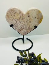 Load image into Gallery viewer, Pink Amethyst Crystal heart on black display stand