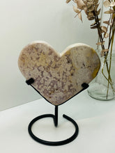 Load image into Gallery viewer, Pink Amethyst Crystal heart on black display stand